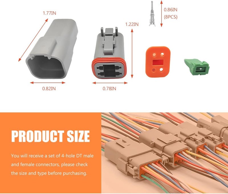 ZNDAW DT 4 Pin Connector Kit, 16 AWG Automotive Waterproof Electrical Plug 4 Way Male Female Socket, DT04-4P DT06-4S Connectors with Crimp Wire Terminals for Car Truck Motorcycle - Image 2
